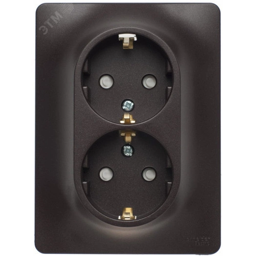 GLOSSA Розетка двойная с заземлением со шторками шоколад в сборе