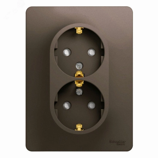GLOSSA Розетка двойная с заземлением со шторками шоколад в сборе