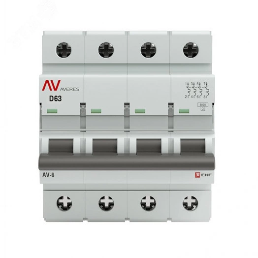 Выключатель автоматический AV-6 4P 63A (D) 6кА AVERES