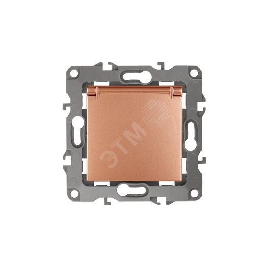 Розетка 2P+E Schuko со шторками с крышкой, 16A-250В, Эра12, медь, 12-2103-14