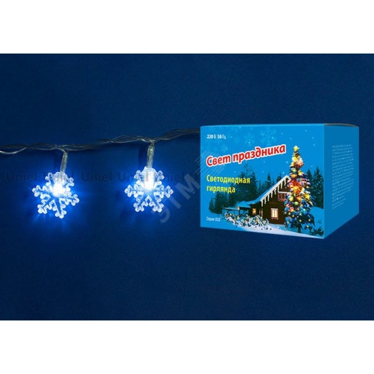 Гирлянда светодиодная Снежинки с контроллером 20 светодиодов 2,8 м белая IP20 провод прозрачный ULD-S0280-020/DTA WHITE IP20 SNOWFLAKES