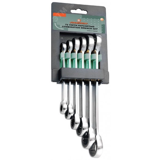 Набор ключей гаечных накидных трещоточных на держателе, 8-19 мм, 6 предметов