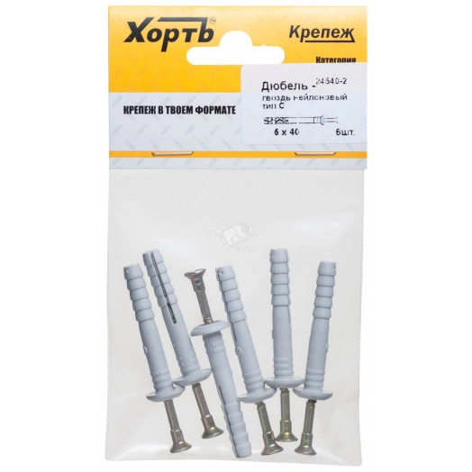 Дюбель-гвоздь 6х40 грибовидный бортик, нейлон (6шт)