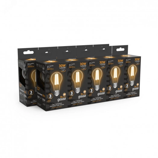 Лампа светодиодная LED 30Вт 3000Лм 2700К теплая Е27 А70 Filament Gauss