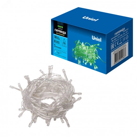 Гирлянда светодиодная с контроллером, 5м 50 светодиодов ULD-S0500-050/DTA GREEN IP20 Зеленый свет Провод прозрачный