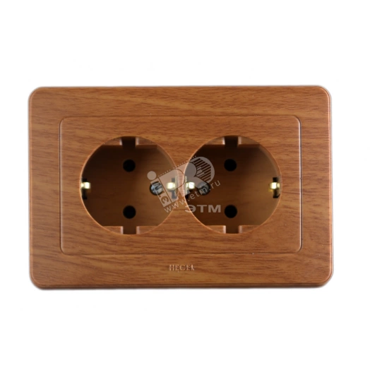 Розетка двойная скрытая с заземлением дуб