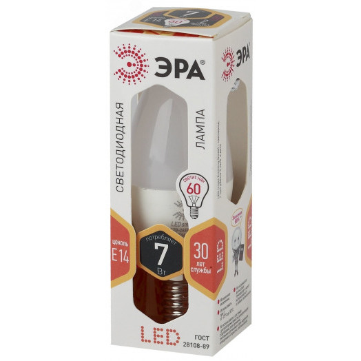 Лампа светодиодная LED B35-7W-827-E14 ЭРА (диод, свеча, 7Вт, тепл, E14)
