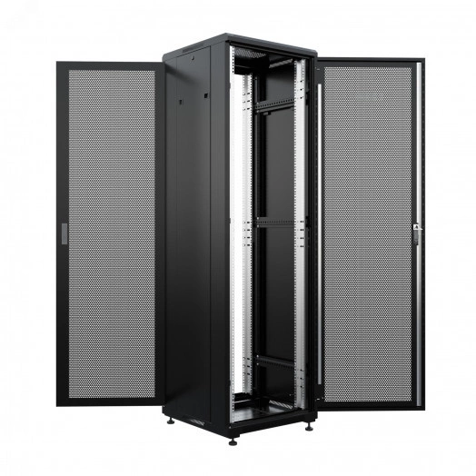 Шкаф напольный универсальный серверный NTSS R 18U 600х600мм, 4 профиля 19, двери перфорированная и сплошная металл, боковые стенки съемные, регулируемые опоры, разобранный, черный RAL 9005
