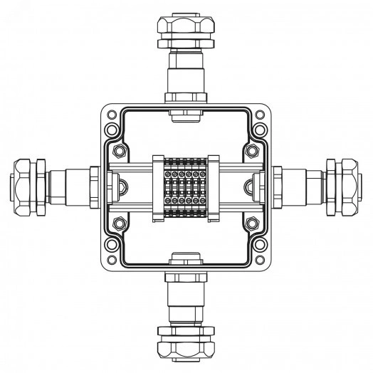 Взрывозащищенная клеммная коробка GRP TBE-P-03-(6xCBC.2)-1xKAEPM2MHK-20(A)-1xKAEPM2MHK-20(B)-1xKAEPM2MHK-20(C)-1xKAEPM2MHK-20(D)1Ex e IIC Т5 Gb / Ex tb IIIC T95°C Db IP66 / КЗ