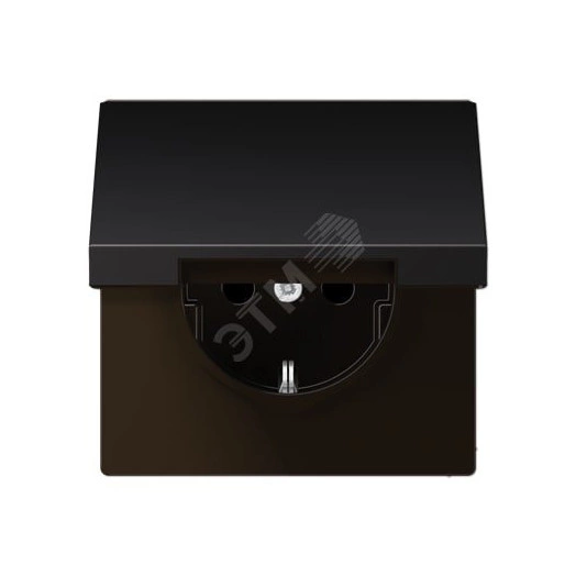 Штепсельная розетка SCHUKO одинарная, с заземлением, с откидной крышкой, 16A, 250В  (механизм + накладка, без рамки). Серия LS990  Материал- металл  Цвет- алюминий дарк