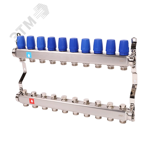 Коллекторная группа с ручными регулировочными клапанами 1' х 10 выходов 3/4' НР евроконус