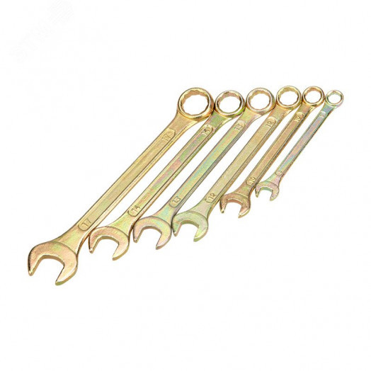 Набор ключей комбинированных (8, 10, 12, 13, 14, 17 мм), (упак - 6 шт.), желтый цинк