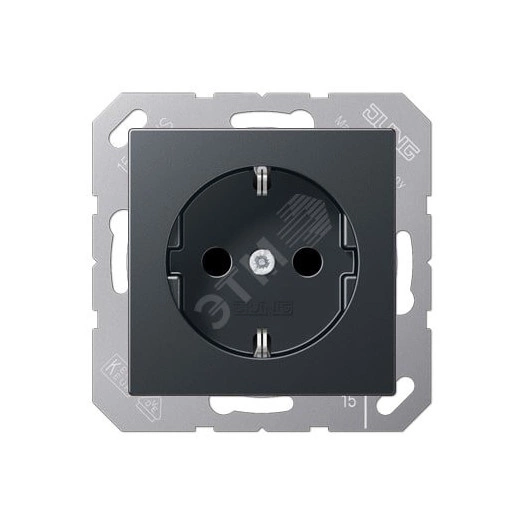 Штепсельная розетка SCHUKO одинарная, с заземлением, без шторок, 16A, 250В  (механизм + накладка, без рамки). Серия A500  Материал- термопласт  Цвет- матовый антрацит