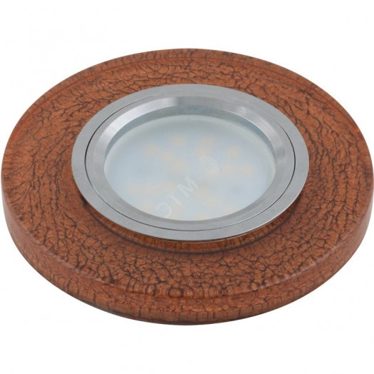 DLS-L104 GU5.3 CHROME/BROWN Светильник декоративный встраиваемый, серия Luciole.  Без лампы, GU5.3. Доп. светодиодная подсветка 3Вт. Металл/полимер. Хром/коричневый в технике «Кракле». ТМ Fametto