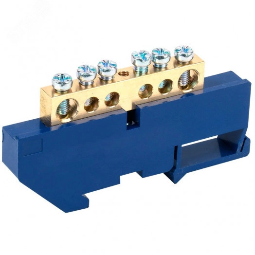 Шина ''N'' нулевая с синим изолятором на DIN-рейку 8x12 мм стойка бол. 6 групп