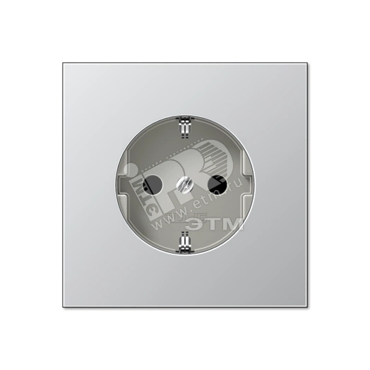 Штепсельная розетка SCHUKO одинарная, с заземлением, без шторок, 16A, 250В  (механизм + накладка, без рамки). Серия LS990  Материал- металл  Цвет- алюминий