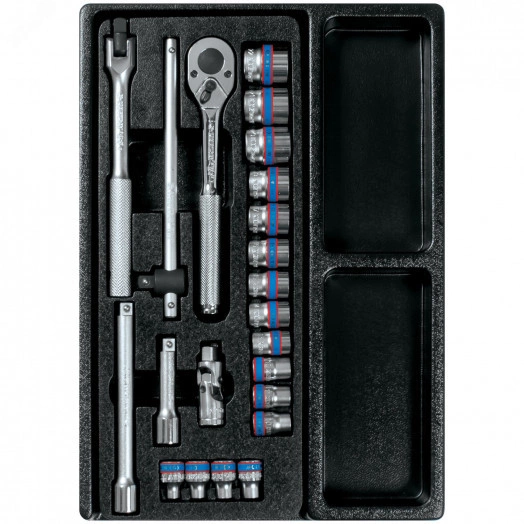Набор торцевых головок 3/8' с принадлежностями, ложемент, 23 предмета