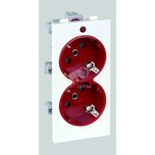 Connect Розетка двойная с заземлением 16А 250В CIMA-модуль 52x108 мм SC белый + красный