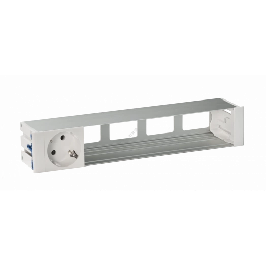 Врезной розеточный блок с крышкой,  ввод щетка, 1x2P+E, 4 пустых модуля, белый, Simon 400