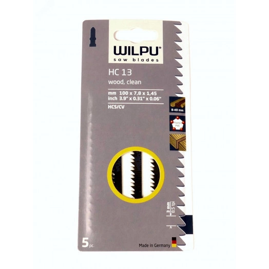 Пилка для лобзика HC 13  х5шт/уп для дерева до 30мм и пластмассы (чистый рез)