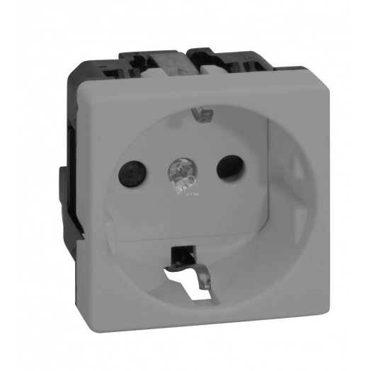 Розетка 2P+E Schuko со шторками, винтовой зажим, 16А 250В, S27, серый