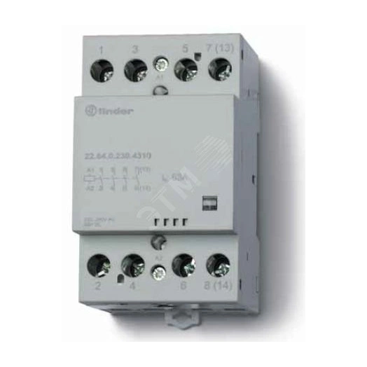 Модульный контактор 63А, 3NO+1NC, катушка 120В AC/DC, Механический индикатор, Контакты AgSnO2