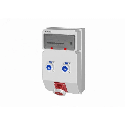 Распределительное устройство AlpenBox 0040146,    2хSHUKO16А250В  1хСЕЕ32А5п  с защитой, на входе   УЗО,  297x504x177, настенное, пластик, IP67