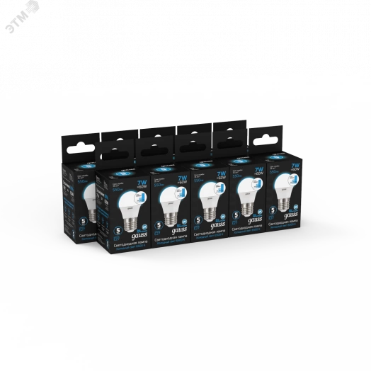 Лампа светодиодная LED 7 Вт 550 Лм 6500К холодная Е27 Шар шаг. диммирование Black Gauss