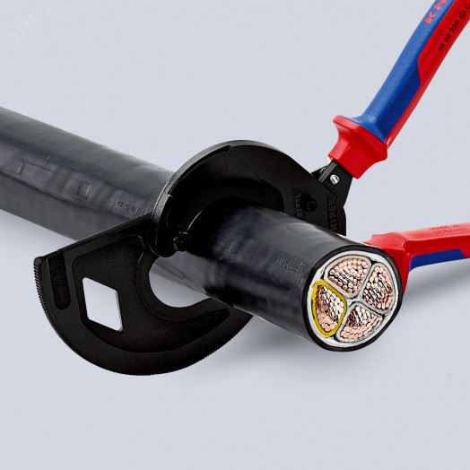 Кабелерезка - с храповым механизмом (трещоткой) трехходовой зубчатый привод резка - кабель 60мм (600мм MCM 1200) L=320мм черный 2-компонентные рукоятки