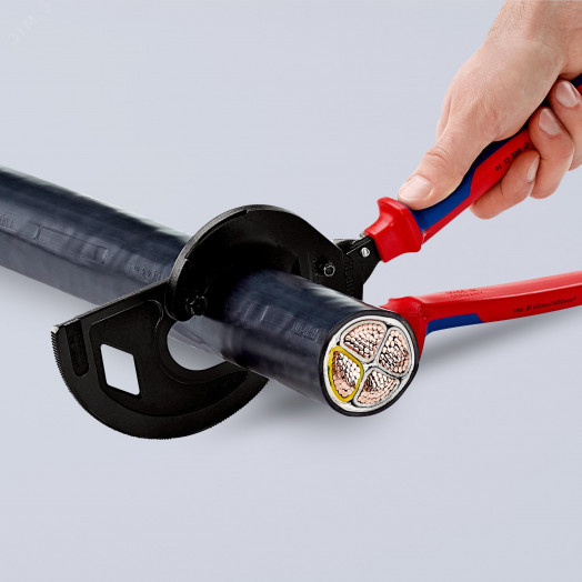 Кабелерезка - с храповым механизмом (трещоткой) трехходовой зубчатый привод резка - кабель 60мм (600мм MCM 1200) L=320мм черный 2-компонентные рукоятки