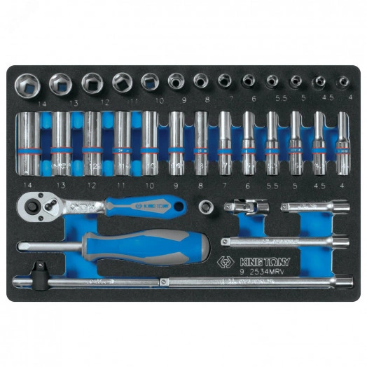 Набор торцевых головок с принадлежностями 1/4', ложемент, 34 предмета