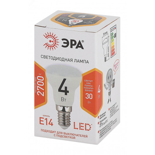 Лампа светодиодная LED R39-4W-827-E14 (диод, рефлектор, 4Вт, тепл, E14 (10/100/4200) ЭРА