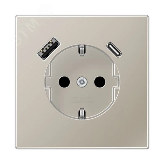 Розетка SCHUKO с USB-зарядным устройством, тип A + тип С, термопласт, нержавеющая сталь