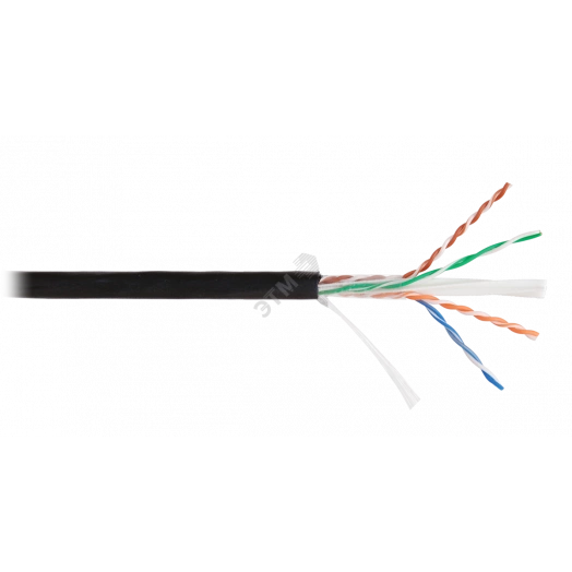 Кабель U/UTP 4 пары, Кат.6, одножильный, мед, внеш, PE до -40C, черный, 305м