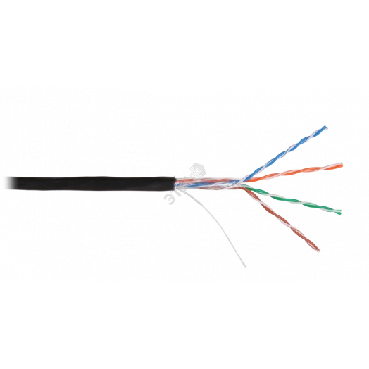 Витая пара U/UTP 4 пары кат.5e одножильный медный 0.50мм внешний PE до -60С черный, 305м