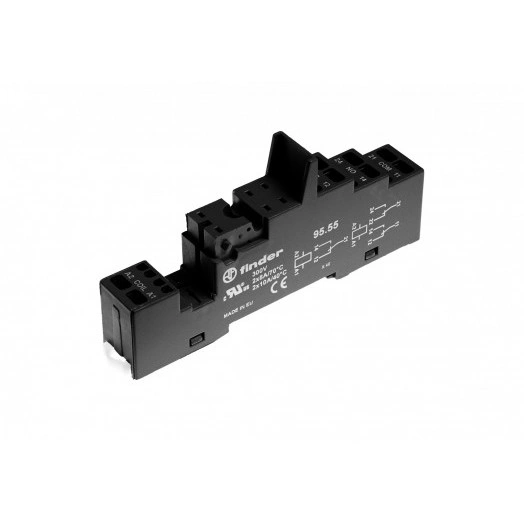 Розетка с безвинтовыми клеммами (с пружинным зажимом) для применения с 40.51,40.52,40.61,44 реле, применять модули 99.02, Версия черный цвет (заказ минимум/кратно 1000шт), Поставляется с 095.91.3 пластик. клипсой-держателем