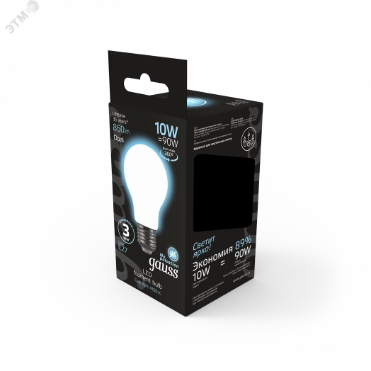 Лампа светодиодная LED 6 Вт 600 Лм 2700К теплая Е27 А60 Filament Gauss