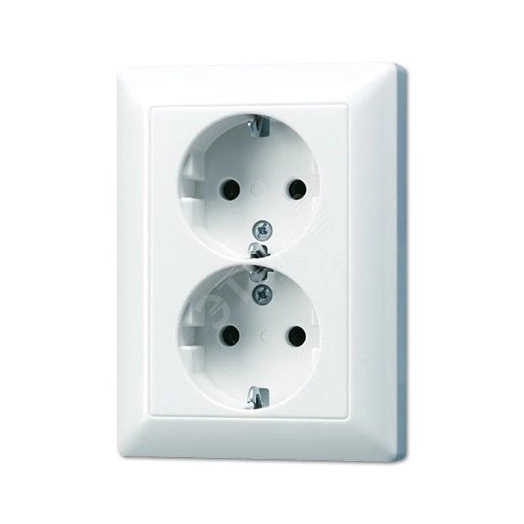 Штепсельная розетка двойная  SCHUKO 16A 250В. Материал- термопласт. Цвет- белый.