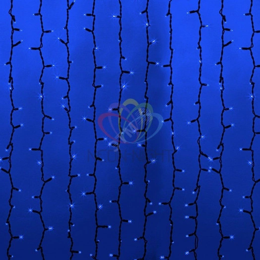 Гирлянда профессиональная Светодиодный Дождь 2х1.5м постоянное свечение темно-зеленый провод 220В синий