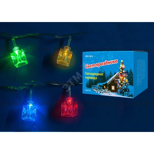 Гирлянда светодиодная Кубики с контроллером 20 светодиодов 2,8 м разноцветная IP20 провод прозрачный ULD-S0280-020/DTA MULTI IP20 CUBES