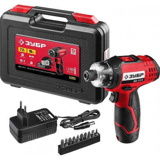Отвертка-шуруповерт аккумуляторная 7.2 В, в кейсе с 10 битами