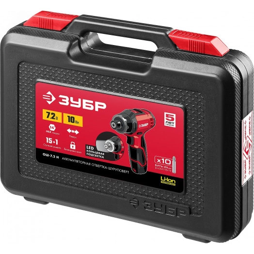Отвертка-шуруповерт аккумуляторная 7.2 В, в кейсе с 10 битами