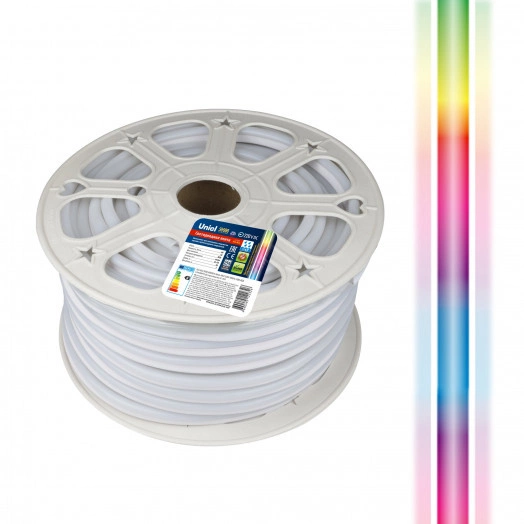Светодиодная гибкая герметичная лента. NEON. Бобина 50 м. RGB. ULS-N22-5050-80LED/m-8mm-IP67-220V-10W/m-50M-RGB  TM Uniel.