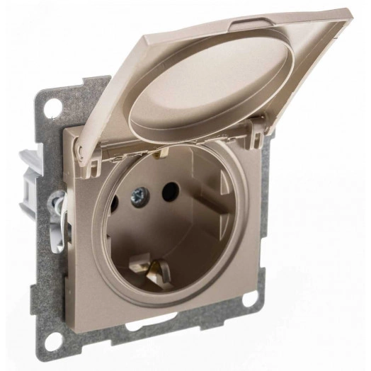 GUSI Bravo механизм розетки 1-ой б/з с з/ш,  скрытая  установка, 16А, 250В. Цвет золото.