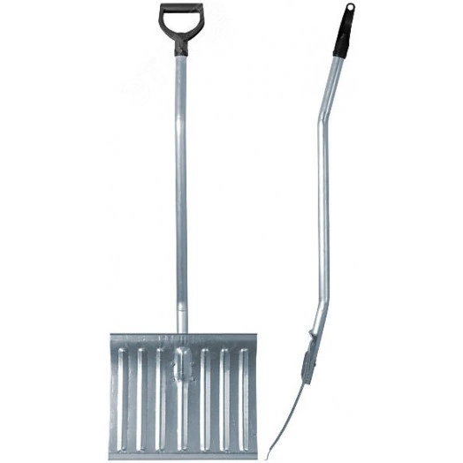 Лопата для уборки снега тротуарная стальная, изогнутый алюминиевый черенок 428х375x1300 мм