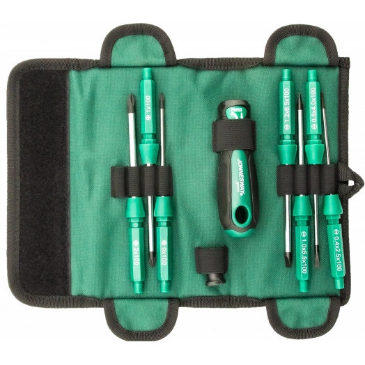 Отвертка со сменными стрежнями в наборе, 9 предметов