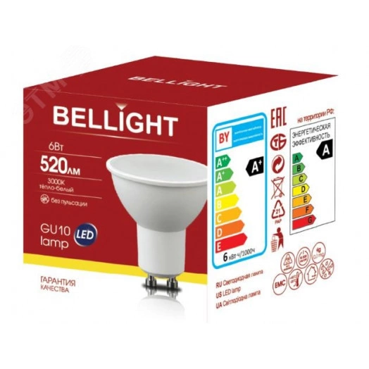 Лампа светодиодная LED 6Вт 3000K 520Лм GU10 Bellight