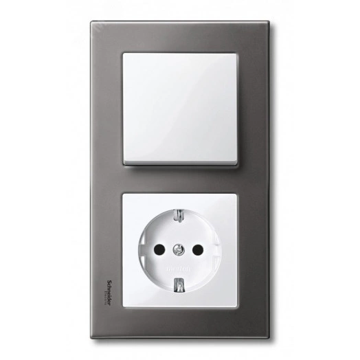 Рамка 2 поста металлическая серый родий