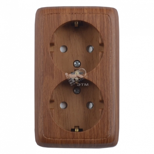 Розетка двойная наружная с заземлением со шторками с изоляционной пластиной дуб