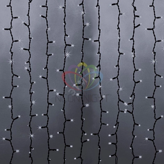 Гирлянда профессиональная Светодиодный Дождь 2х6м эффект водопада черный провод 220В белый